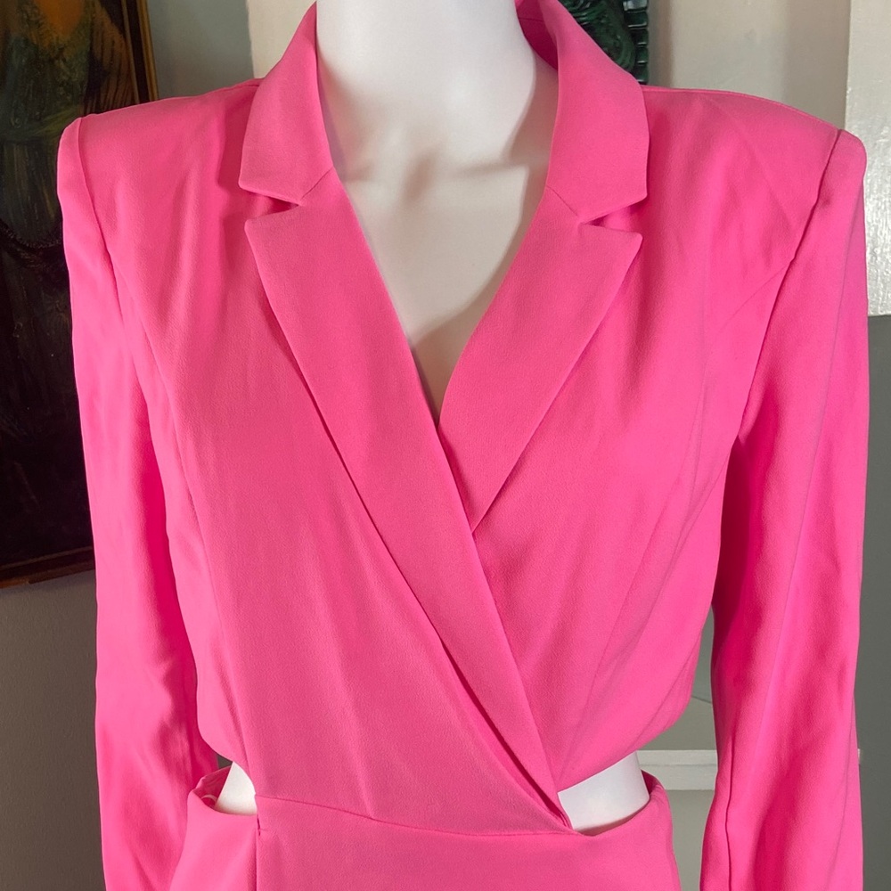 Express Hot Pink Blazer Cut Out Mini Dress Neon sheath suit medium Bodycon - Picture 6 of 13